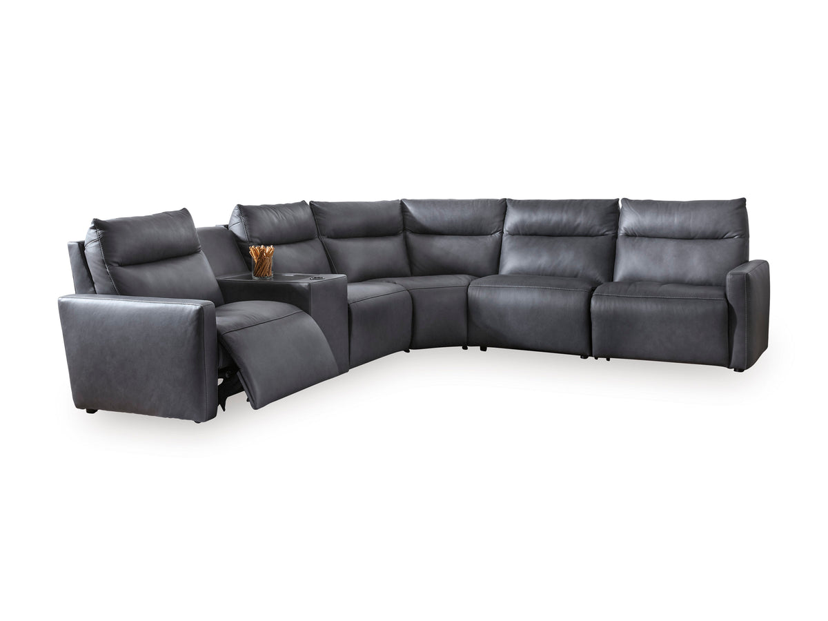 ModZ 6-Piece Power Reclining Sectional with Audio Console Blue Left-Facing