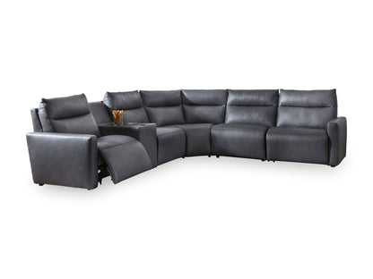 ModZ 6-Piece Power Reclining Sectional with Audio Console Blue Left-Facing