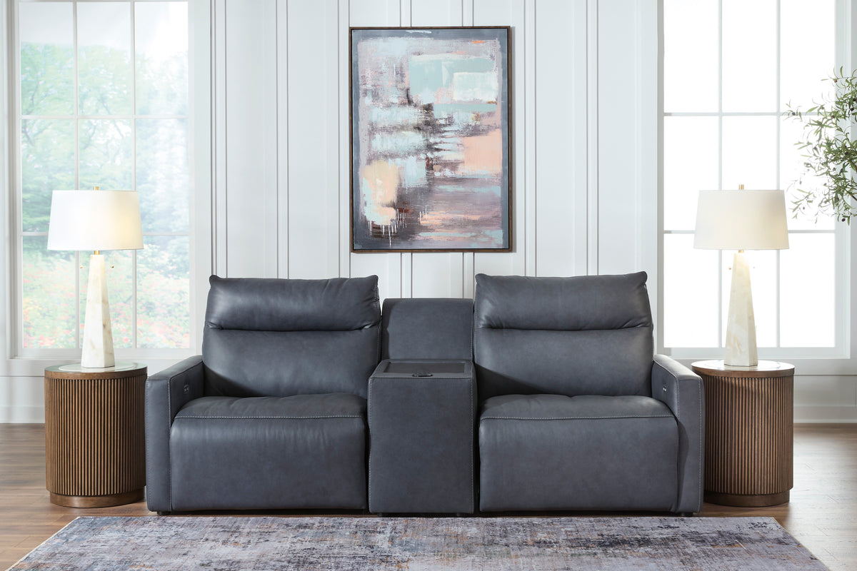 ModZ 3-Piece Power Reclining Sectional Loveseat with Audio Console Blue