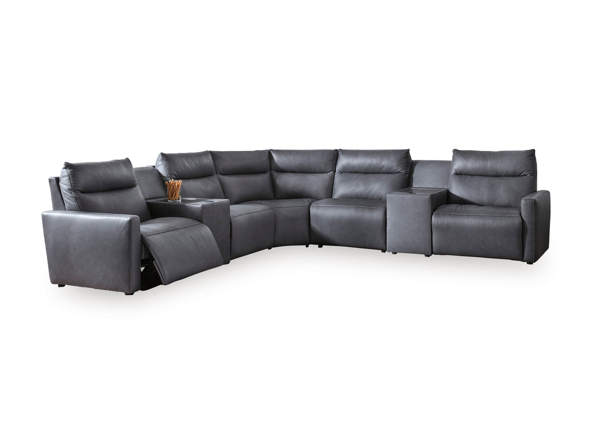 ModZ 7-Piece Power Reclining Sectional with Audio Consoles Blue