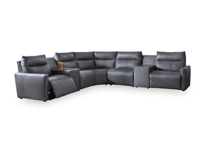 ModZ 7-Piece Power Reclining Sectional with Audio Consoles Blue