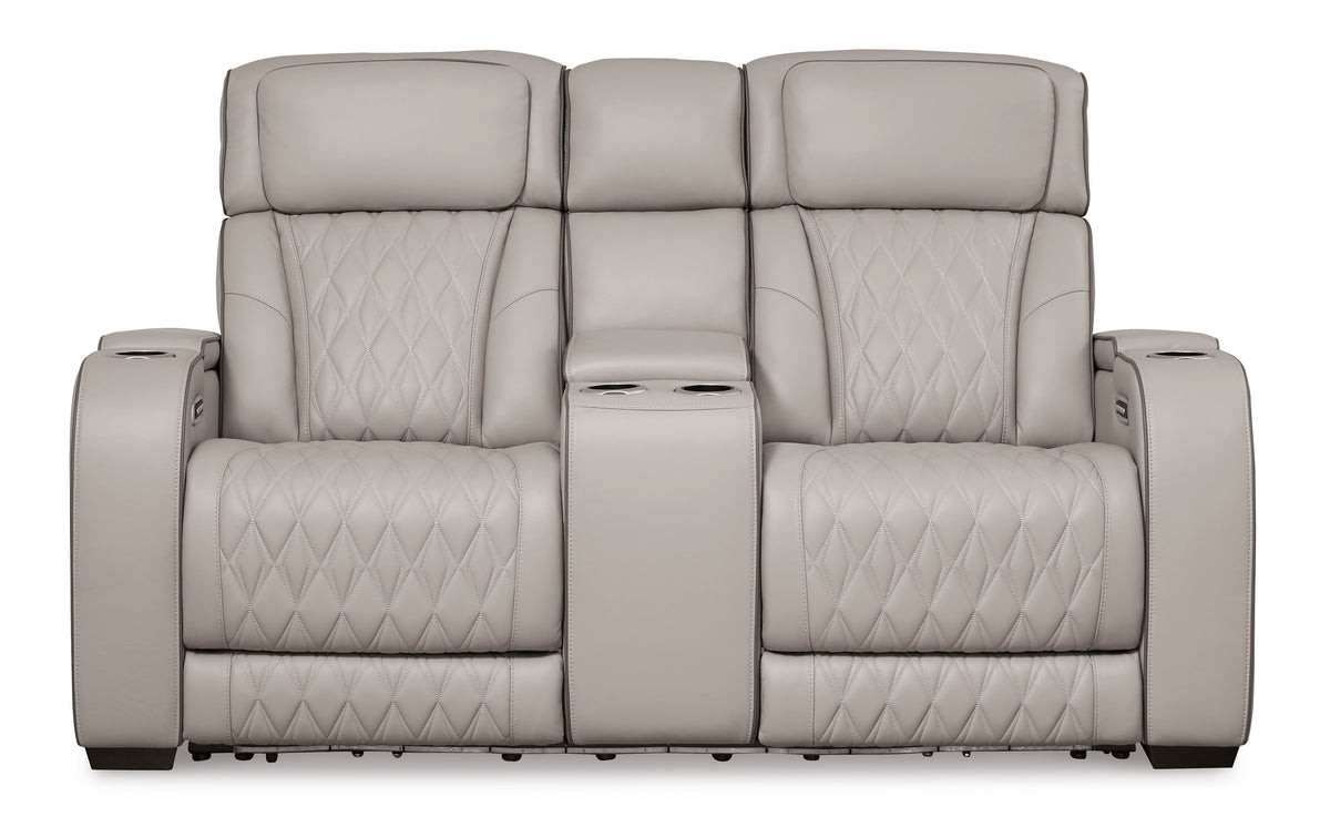 Boyington Power Reclining Console Loveseat with Adjustable Headrest Gray