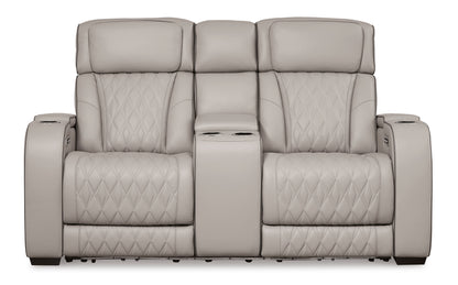 Boyington Power Reclining Console Loveseat with Adjustable Headrest Gray