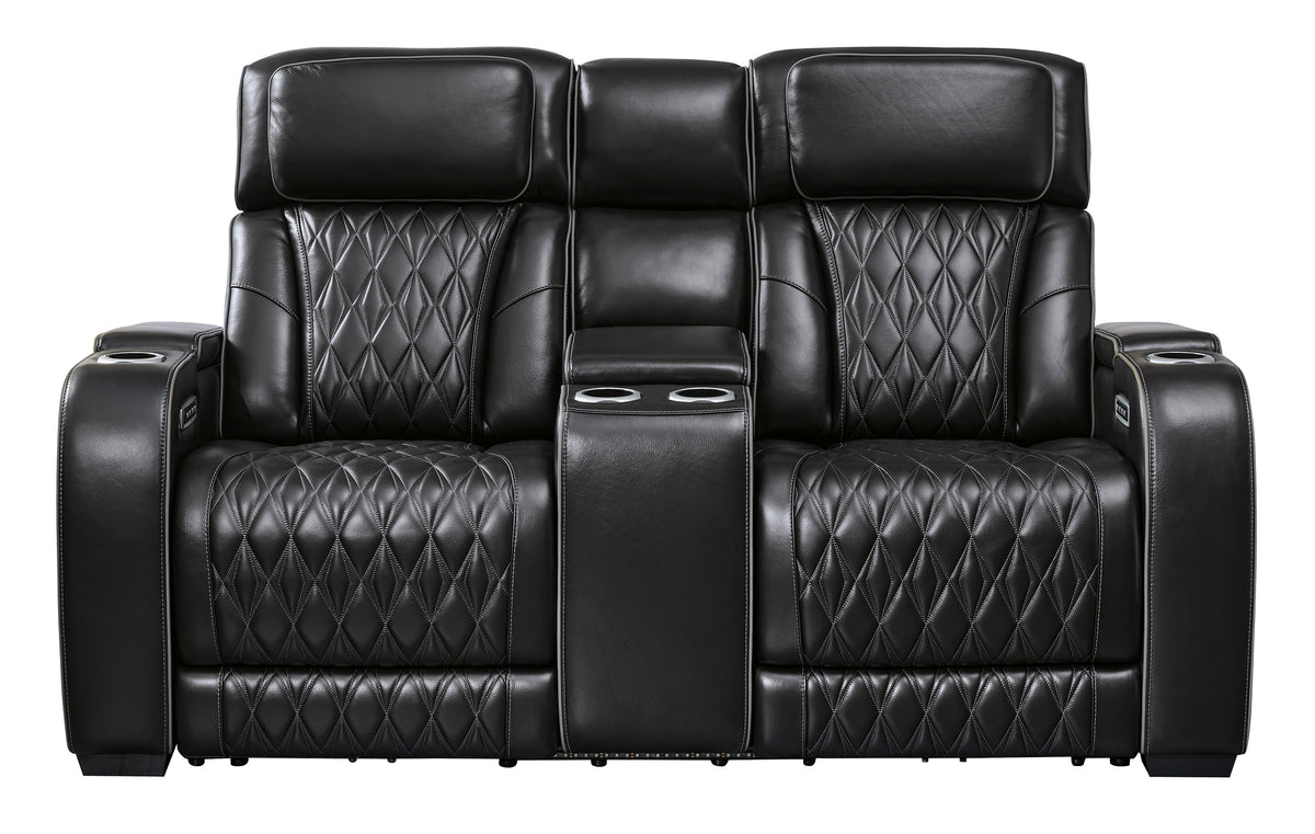 Boyington Power Reclining Console Loveseat with Adjustable Headrest Black