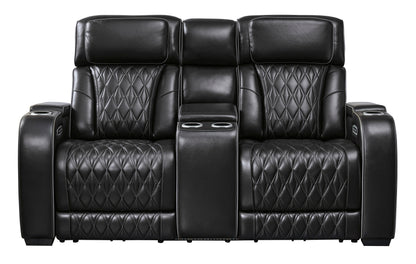 Boyington Power Reclining Console Loveseat with Adjustable Headrest Black