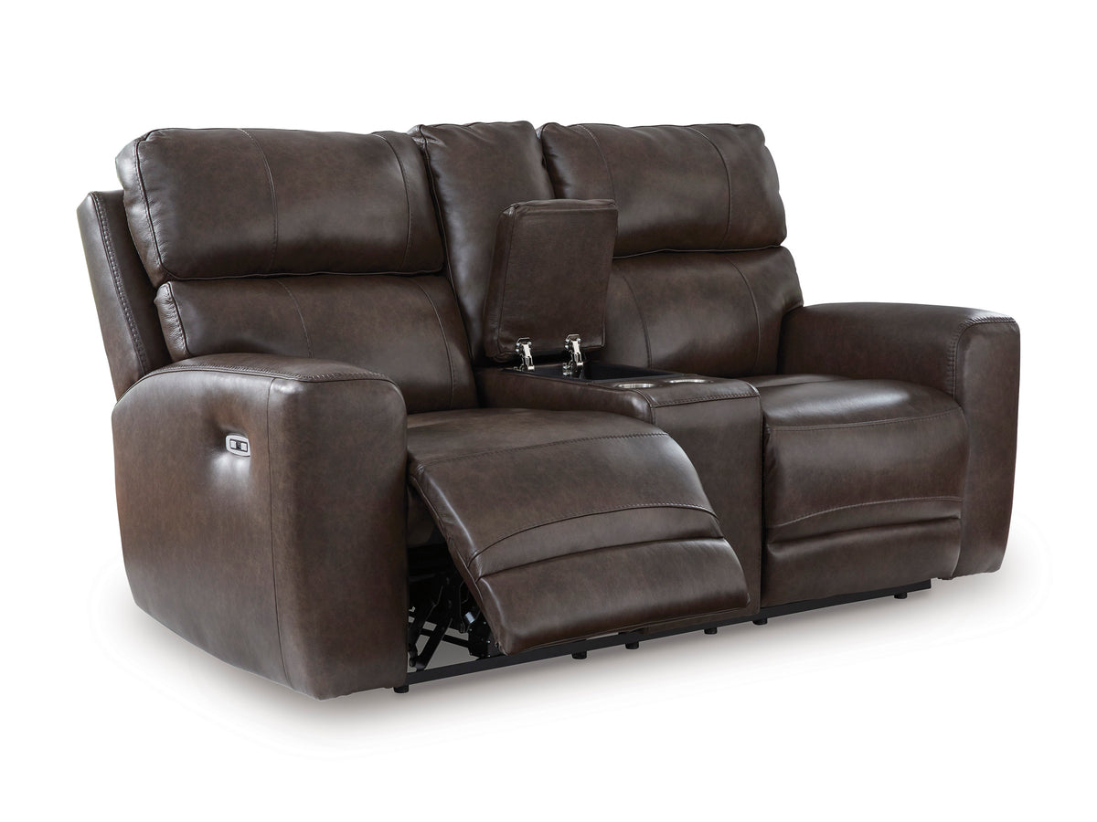 Beadel Leather Power Reclining Console Loveseat