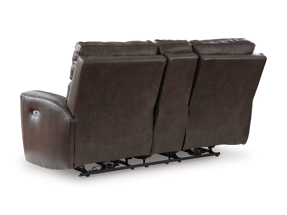 Beadel Leather Power Reclining Console Loveseat
