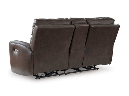 Beadel Leather Power Reclining Console Loveseat
