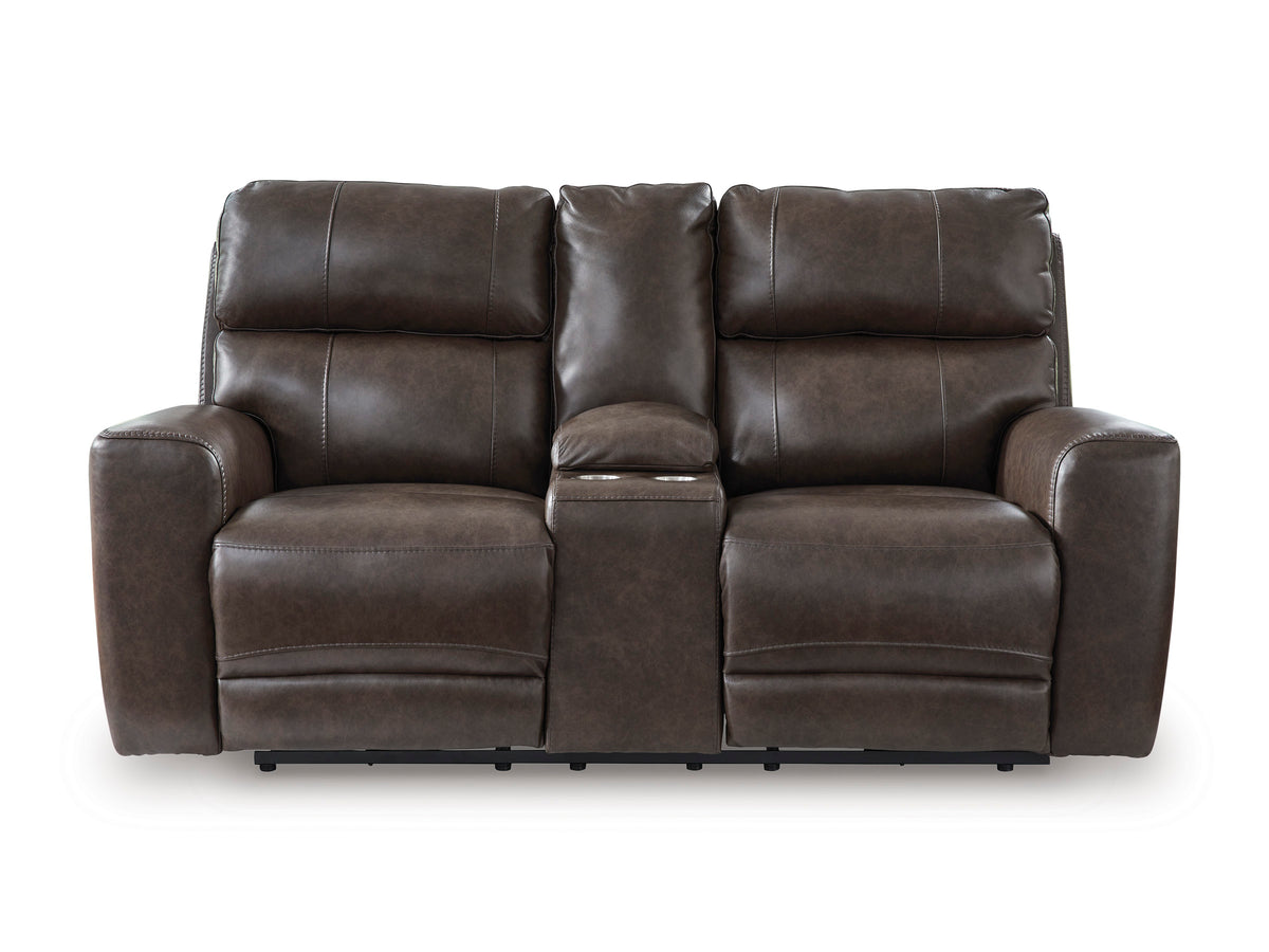 Beadel Leather Power Reclining Console Loveseat Smoke