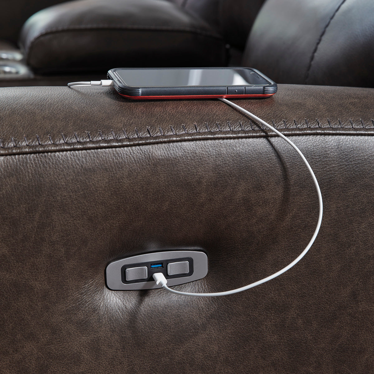 Beadel Leather Power Reclining Console Loveseat