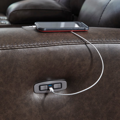 Beadel Leather Power Reclining Console Loveseat