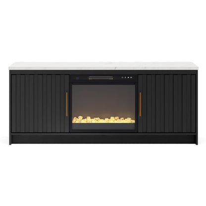 Ashley Cadmori 63" TV Stand with Electric Fireplace Black White