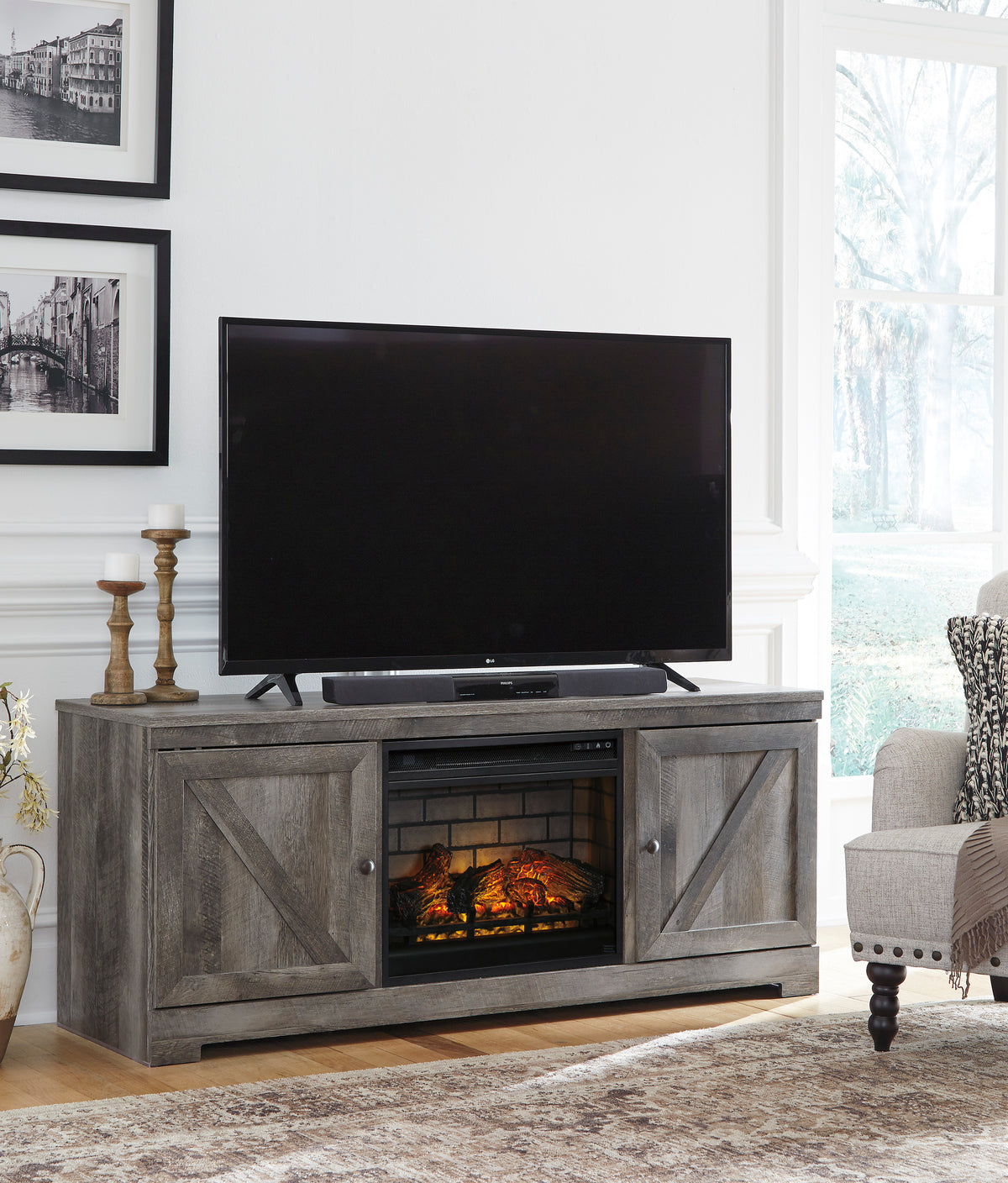 Wynnlow 63" TV Stand with Electric Log Fireplace