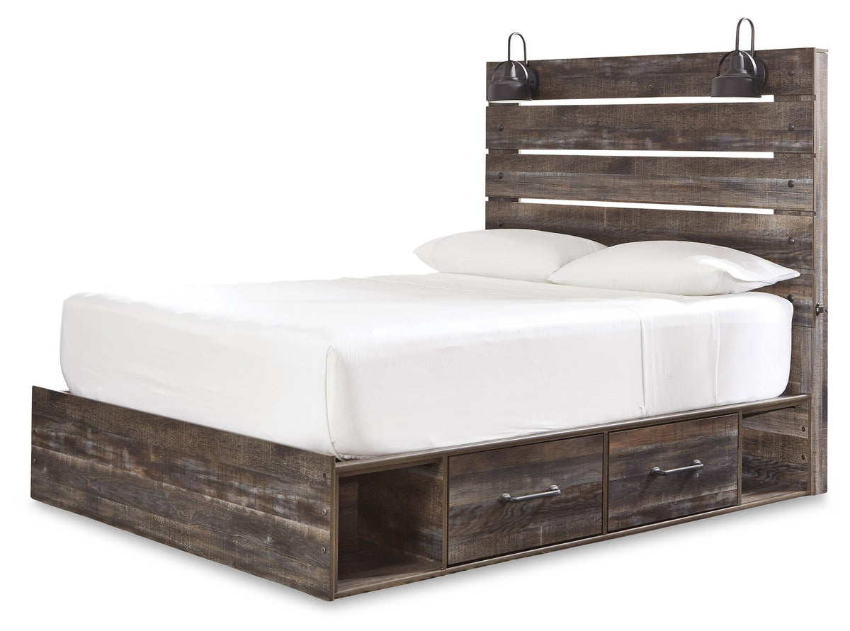 Drystan King Panel Bed with 2 Storage Drawers and 2 Cubbies