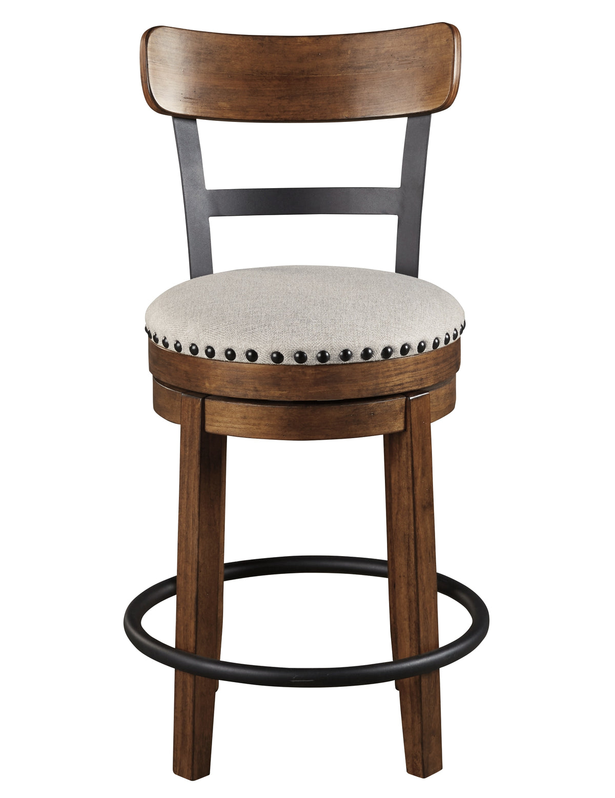 Ashley Valebeck Counter Height Upholstered Swivel Bar Stool with Contoured Back Brown