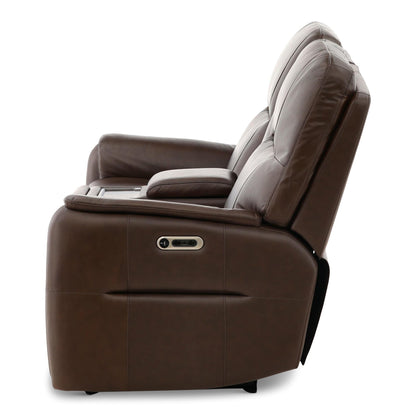 Flexsteel Walker Leather Power Reclining Console Loveseat