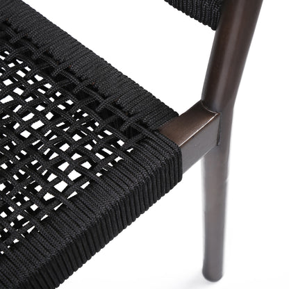 Doris Indoor Outdoor Dining Chair in Dark Eucalyptus Wood with Black Rope (Set of 2)