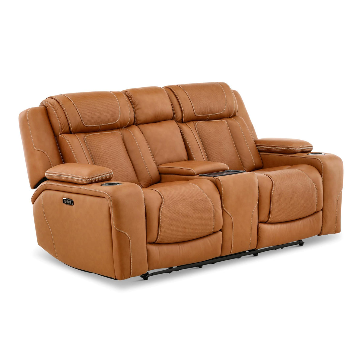 Denver Leather Power Console Loveseat
