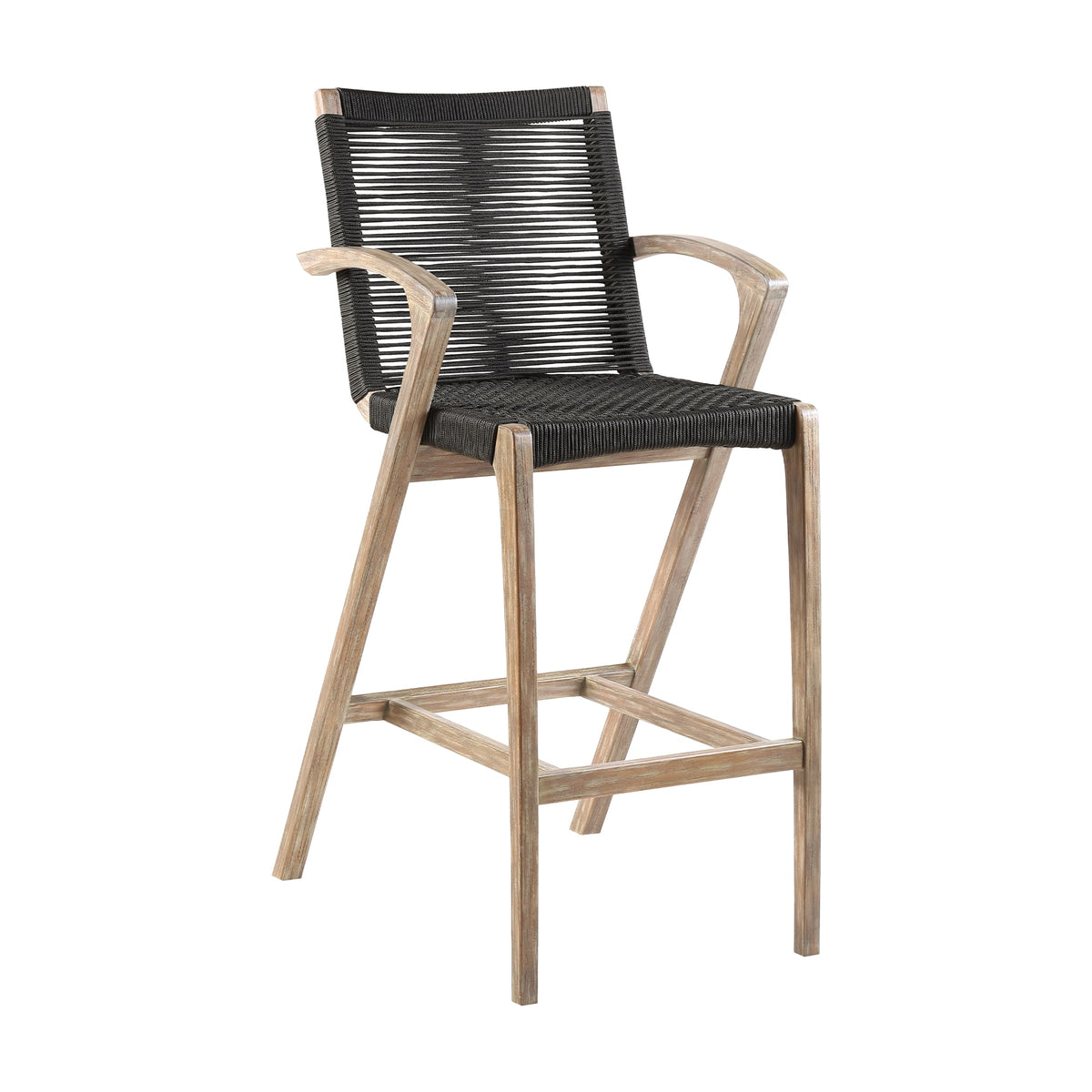 Nabila Outdoor Light Eucalyptus Wood and Charcoal Rope Counter and Bar Height Stool