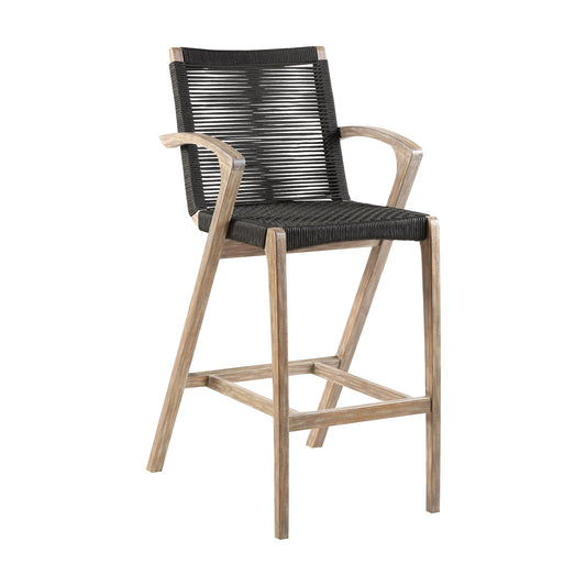 Nabila Outdoor Light Eucalyptus Wood and Charcoal Rope Counter and Bar Height Stool - alternate view