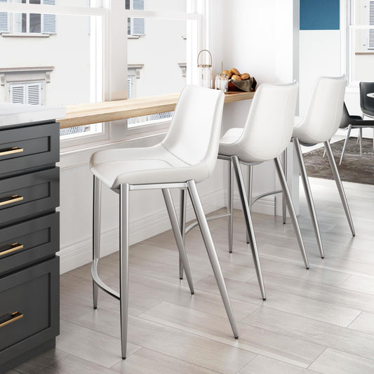 Magnus Counter Stool (Set of 2) White & Silver - alternate view