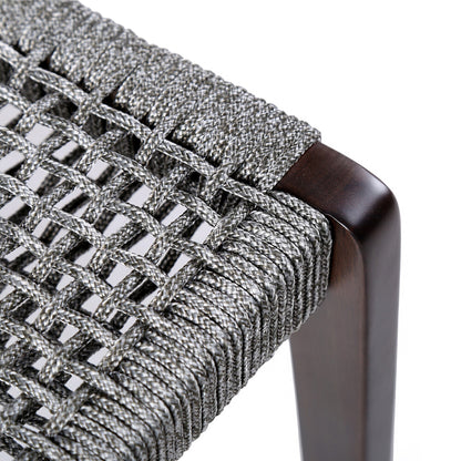 Nabila Outdoor Dark Eucalyptus Wood and Gray Rope Dining Chairs (Set of 2)