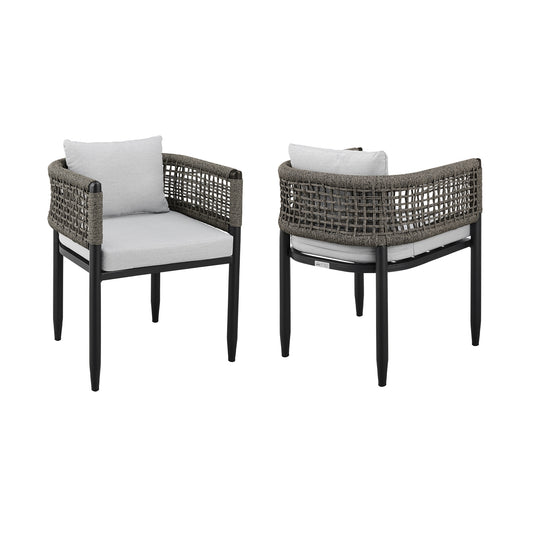 Felicia Outdoor Patio Dining Chair in Aluminum with Gray Rope and Cushions (Set of 2) - alternate view