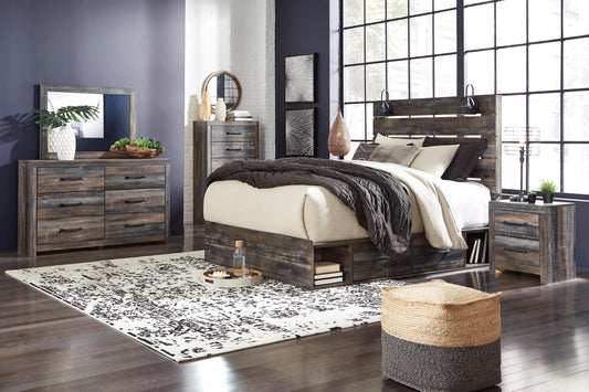 Drystan Queen Panel Bed with 2 Storage Drawers and 2 Cubbies - alternate view