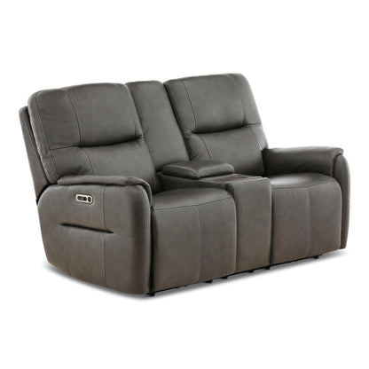 Flexsteel Walker Leather Power Reclining Console Loveseat