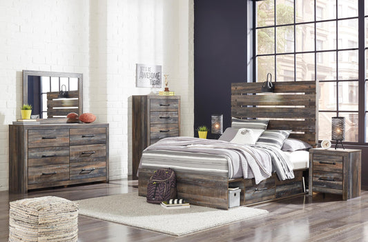 Drystan Full Panel Bed with 2 Storage Drawers and 2 Cubbies - alternate view