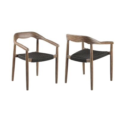 Santo Indoor Outdoor Stackable Dining Chair in Eucalyptus Wood with Charcoal Rope (Set of 2)