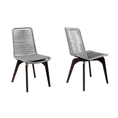 Snack Indoor Outdoor Stackable Steel Dining Chair with Gray Rope (Set of 2)