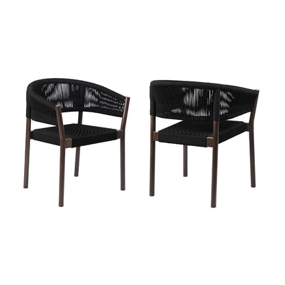 Doris Indoor Outdoor Dining Chair in Light Eucalyptus Wood with Charcoal Rope (Set of 2)