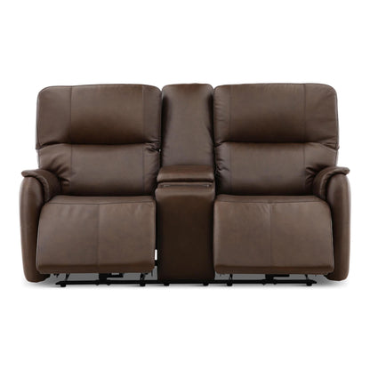 Flexsteel Walker Leather Power Reclining Console Loveseat