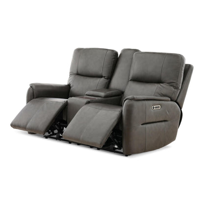 Flexsteel Walker Leather Power Reclining Console Loveseat