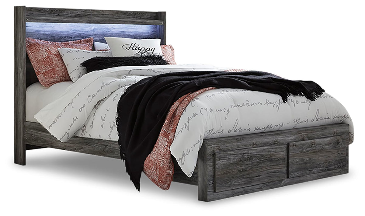 Baystorm Queen Panel Bed with 2 Storage Drawers Gray