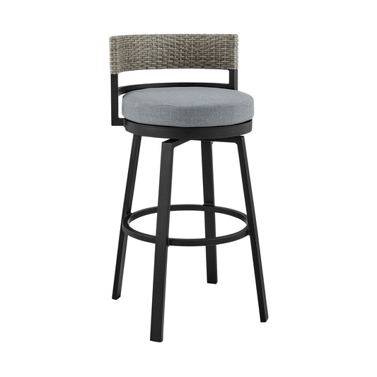 Encinitas Outdoor Patio 5-Piece Bar Table Set in Aluminum with Gray Cushions - alternate view
