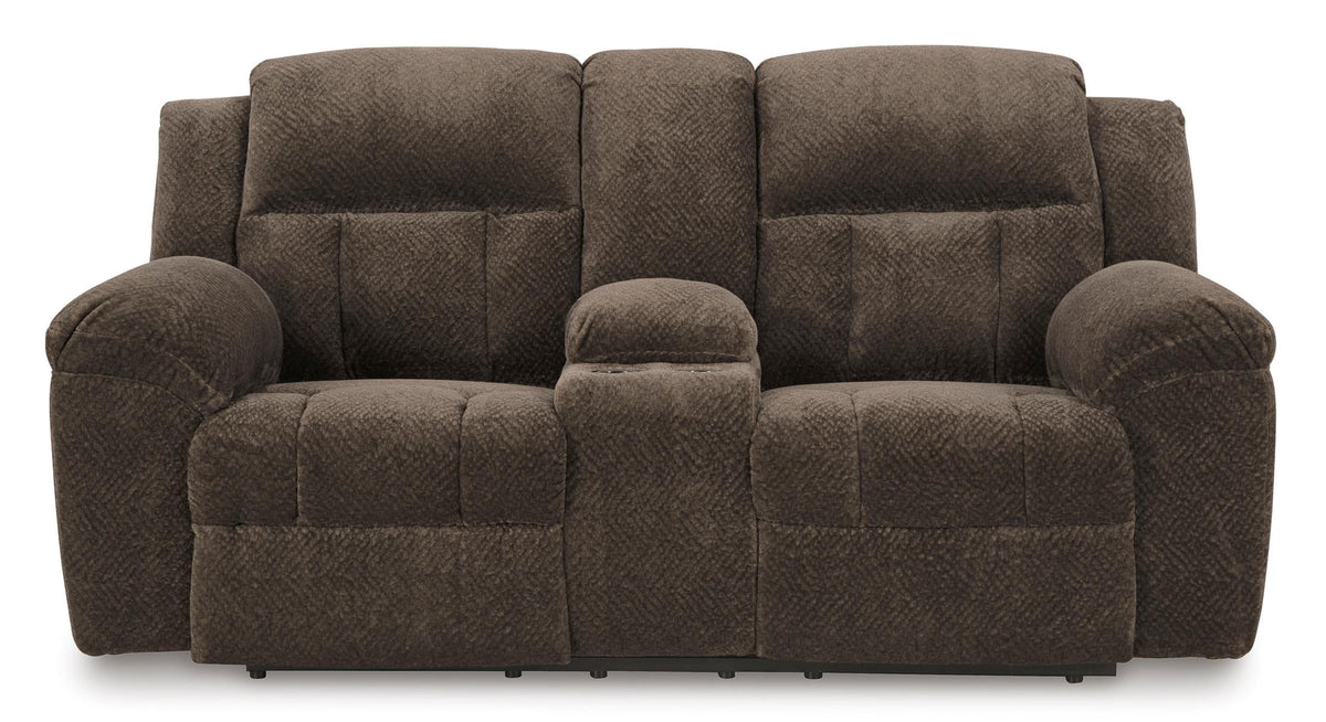 Frohn Reclining Console Loveseat Chocolate