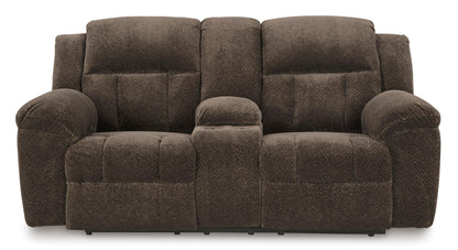 Frohn Reclining Console Loveseat Chocolate