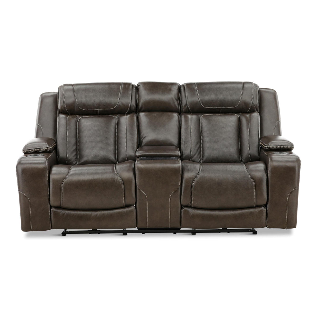 Denver Leather Power Console Loveseat Charcoal