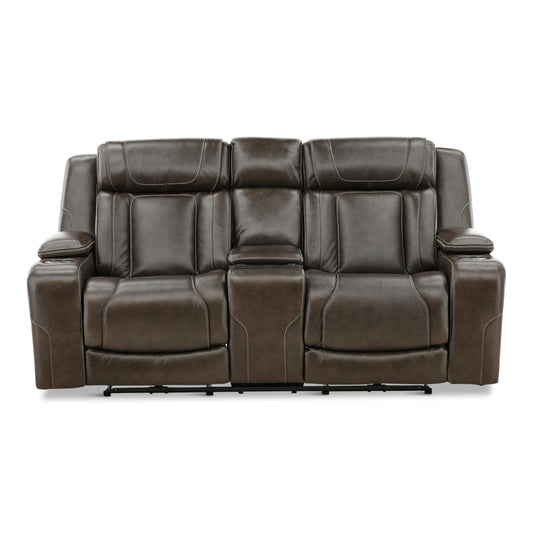 Denver Leather Power Console Loveseat Charcoal