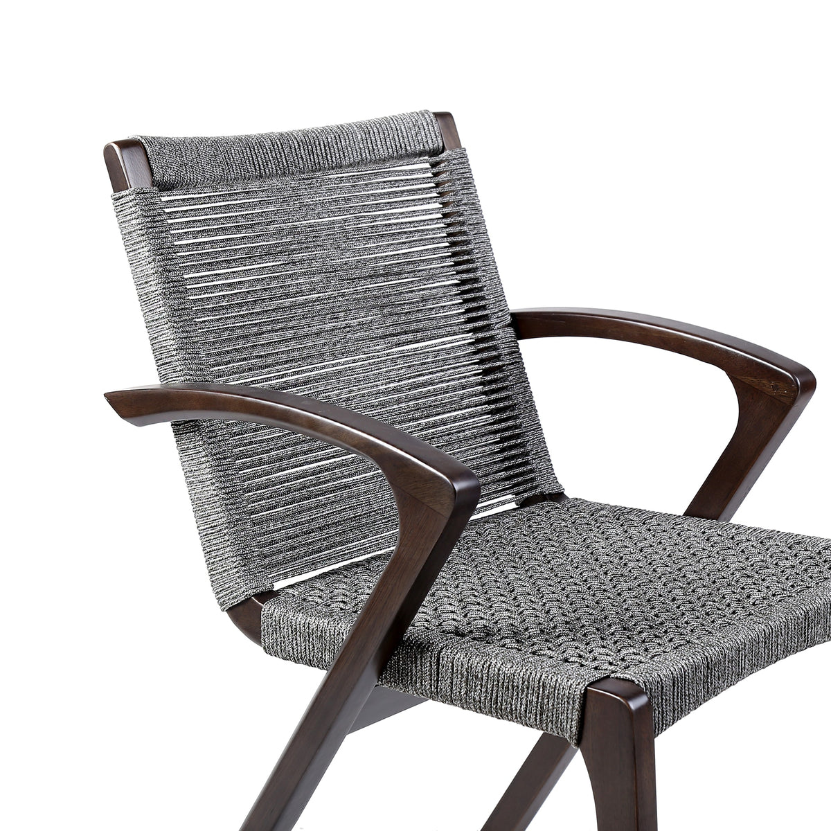 Nabila Outdoor Dark Eucalyptus Wood and Gray Rope Dining Chairs (Set of 2)