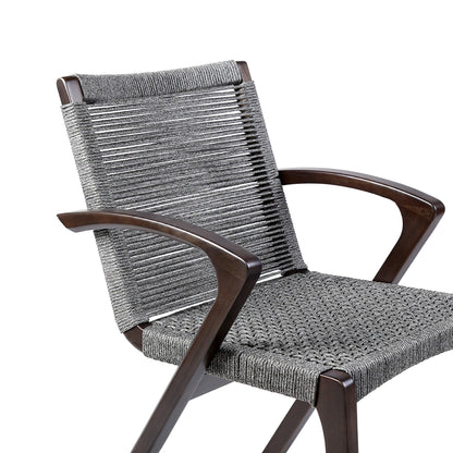 Nabila Outdoor Dark Eucalyptus Wood and Gray Rope Dining Chairs (Set of 2)