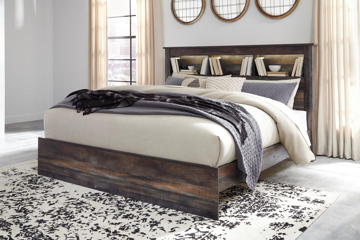 Drystan Queen Bookcase Bed with 2 Storage Drawers and 2 Cubbies
