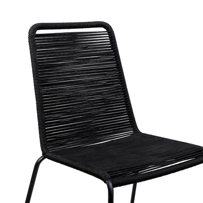 Koala and Shasta 5 Piece Dining Set in Dark Eucalyptus and Metal with Black Rope