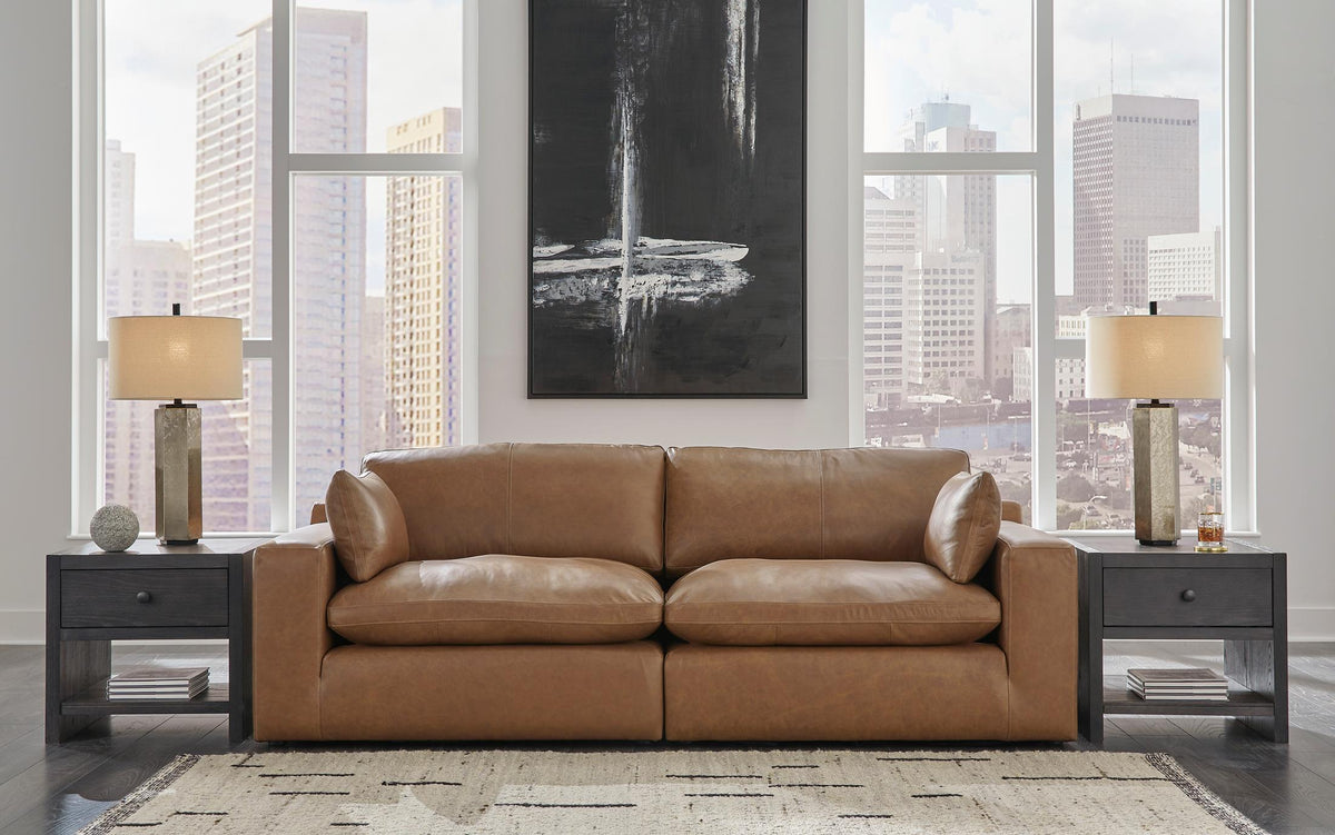 Ashley Emilia 2-Piece Leather Modular Loveseat Brown