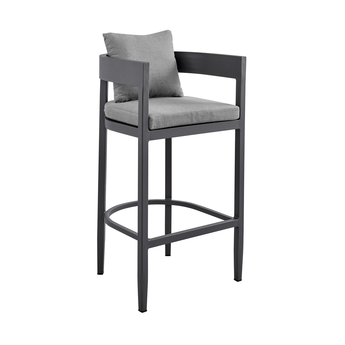 Argiope Outdoor Patio 5-Piece Bar Table Set in Aluminum with Gray Cushions